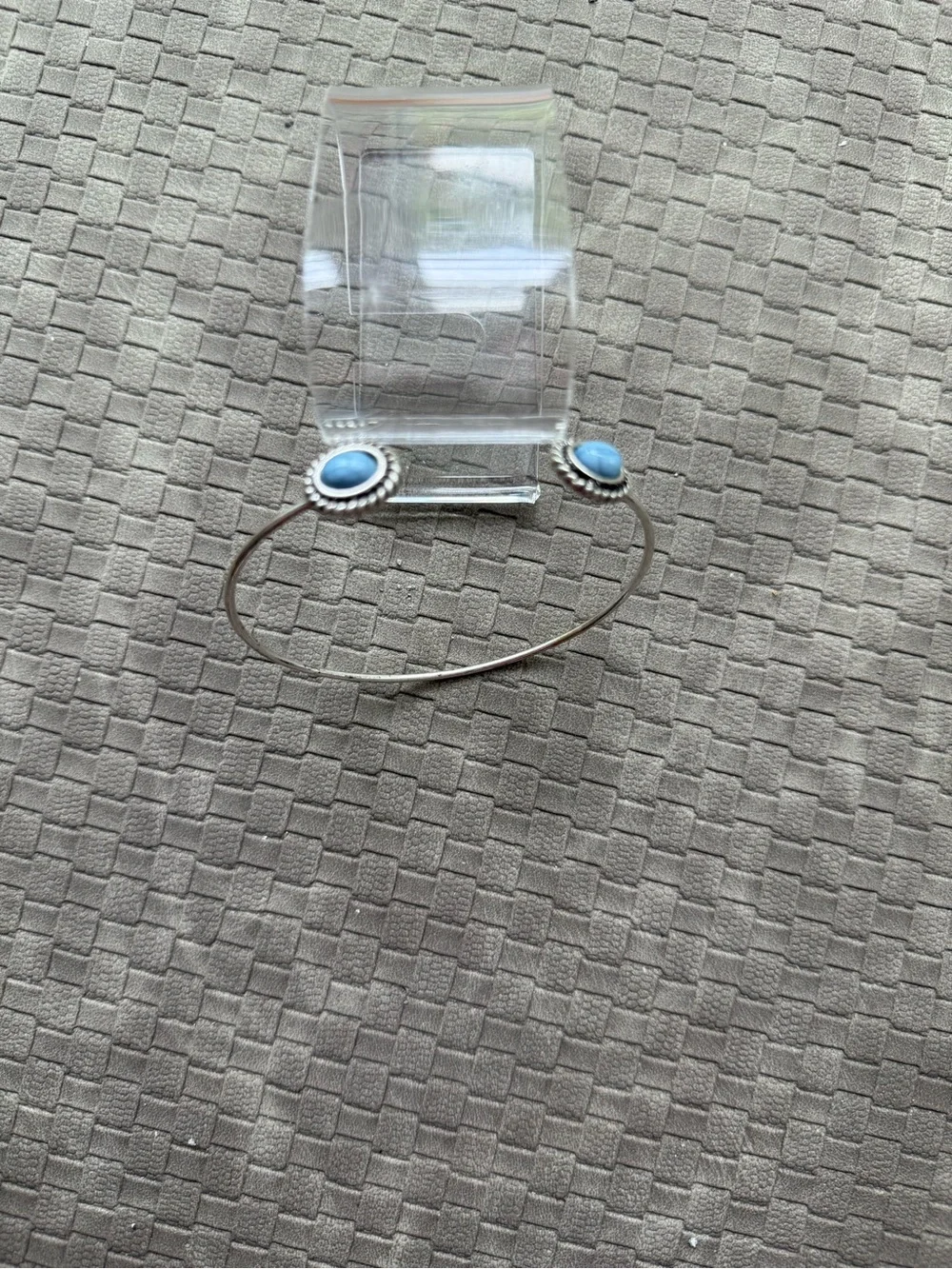 Vintage  Silver Tone Open Cuff Bracelet with Blue Stone Accents